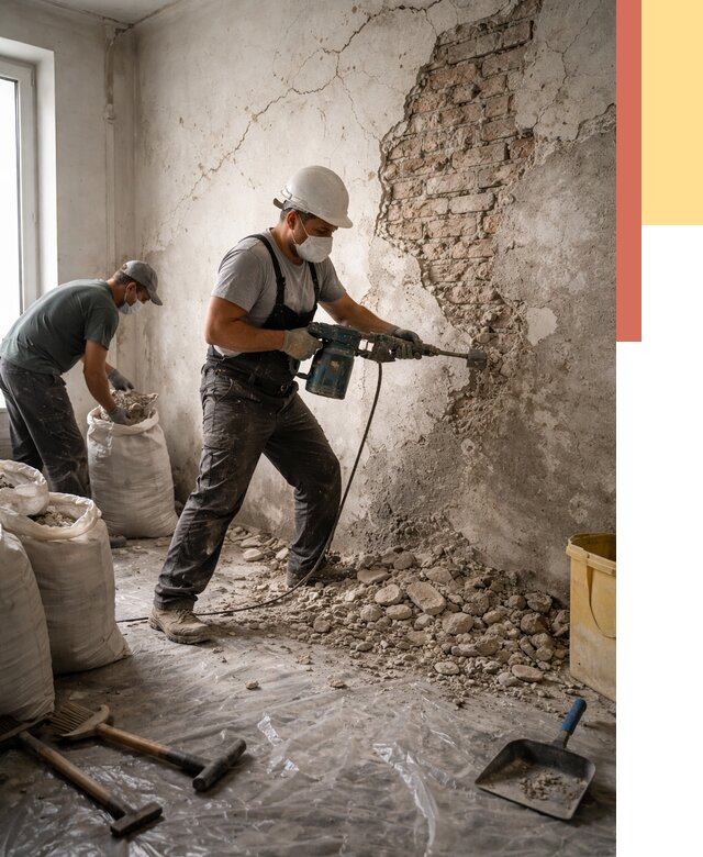 Демонтаж штукатурки со стен в Протвино от 7326 руб/м² — быстро и недорого | ОТДЕЛОЧНИК-Прн