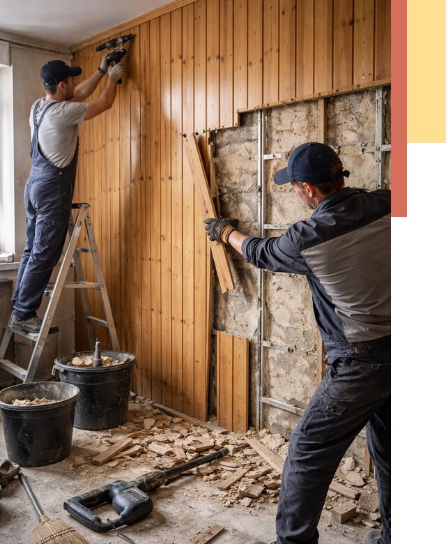 Демонтаж вагонки со стен в Протвино от 1475 руб. — снятие, удаление, срочно | ОТДЕЛОЧНИК-Прн