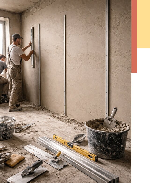 Штукатурка стен по маякам в Протвино от 5596 руб./м² — выравнивание под ключ | ОТДЕЛОЧНИК-Прн