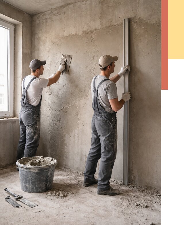 Штукатурка бетонных стен в Протвино от 4579 руб/м² — качественно и быстро | ОТДЕЛОЧНИК-Прн