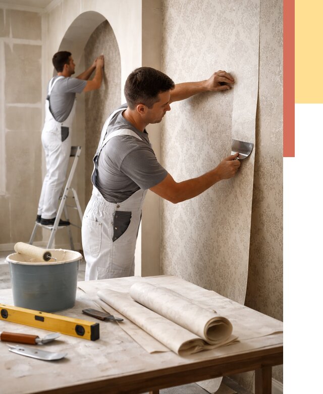 Поклейка обоев на сложные стены в Протвино от 2849 руб. под ключ | ОТДЕЛОЧНИК-Прн