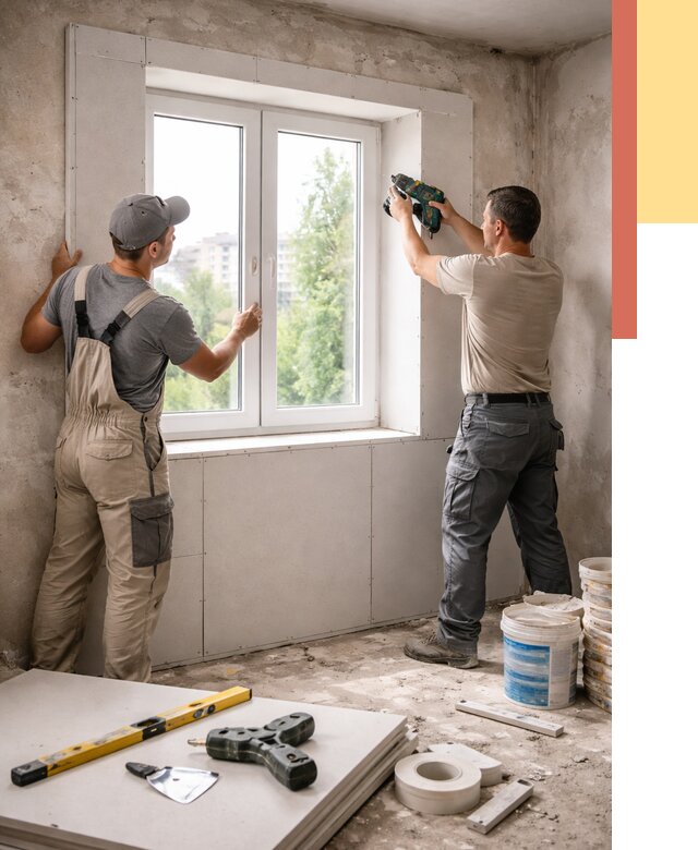 Монтаж откосов из гипсокартона в Протвино от 4579 руб. под ключ | ОТДЕЛОЧНИК-Прн