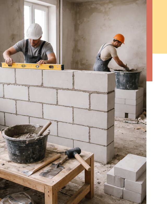 Кладка перегородок из газобетона в Протвино от 3256 руб. под ключ | ОТДЕЛОЧНИК-Прн