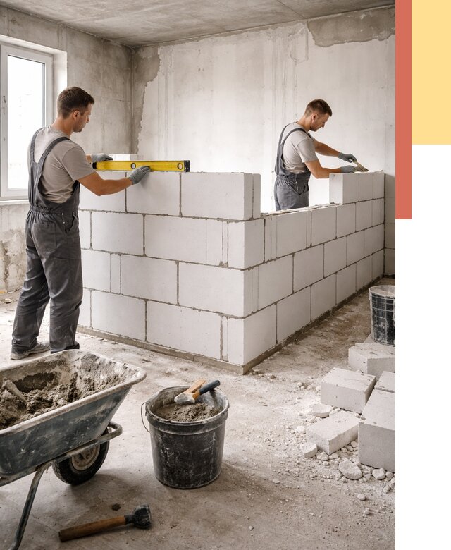 Кладка перегородок из ПГП в Протвино от 2544 руб./м2 — монтаж и возведение под ключ | ОТДЕЛОЧНИК-Прн