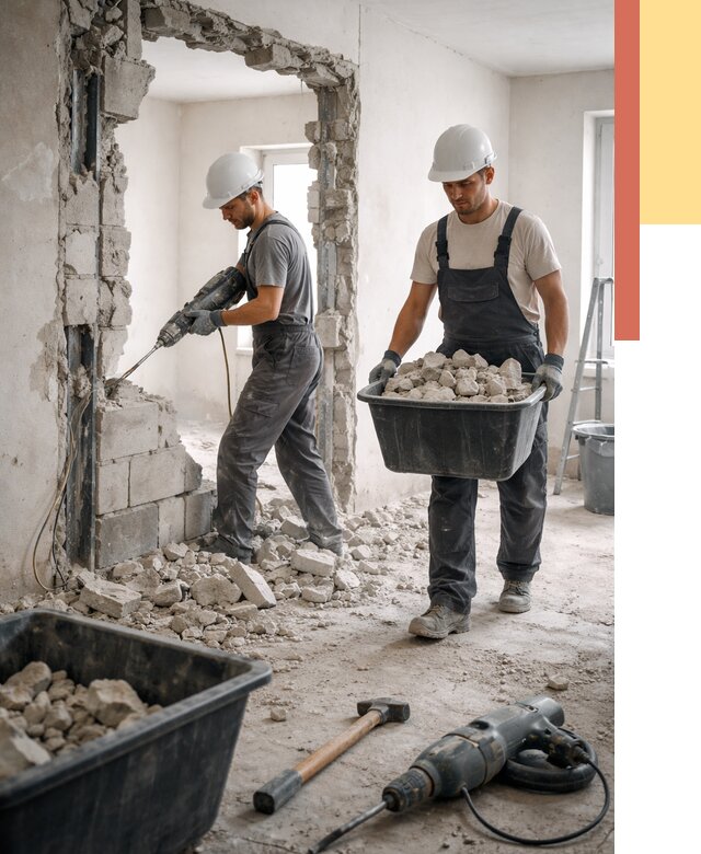 Демонтаж блоковых перегородок в Протвино от 3816 руб. — быстро и недорого | ОТДЕЛОЧНИК-Прн