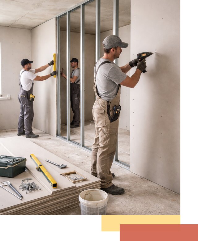 Однослойная перегородка из гипсокартона в Протвино под ключ, монтаж и отделка