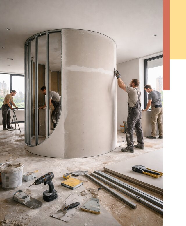 Радиусная перегородка из гипсокартона в Протвино от 2951 руб. под ключ | ОТДЕЛОЧНИК-Прн