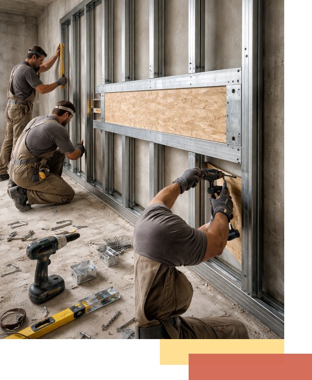 Усиленная перегородка для крепления тяжёлых конструкций в Протвино