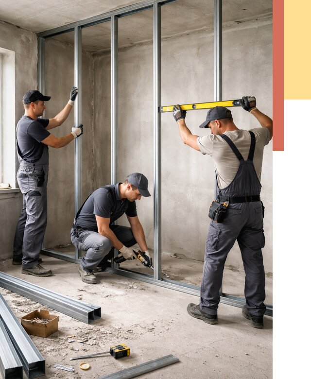 Монтаж каркаса перегородки из профиля в Протвино от 763 руб. | ОТДЕЛОЧНИК-Прн