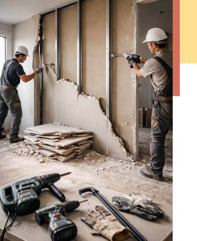 Демонтаж перегородки из гипсокартона в Протвино от 1221 руб. быстро и недорого | ОТДЕЛОЧНИК-Прн