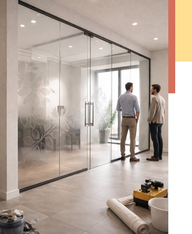 Стеклянные перегородки с рисунком в Протвино от 12719 руб. монтаж и нанесение | ОТДЕЛОЧНИК-Прн