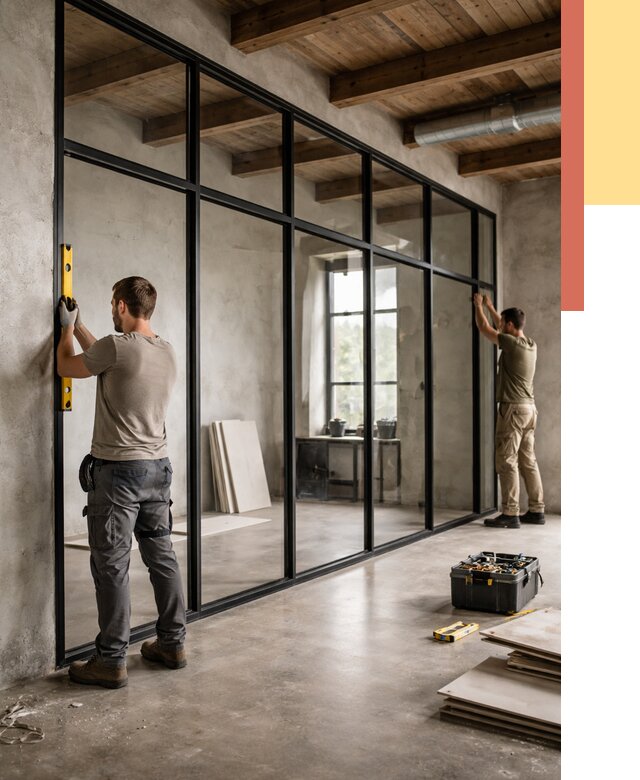 Стеклянные перегородки лофт в Протвино от 10684 руб. под ключ | ОТДЕЛОЧНИК-Прн