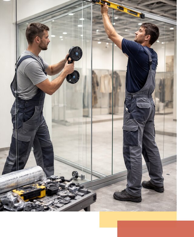 Стеклянные перегородки для магазинов в Протвино — монтаж и установка