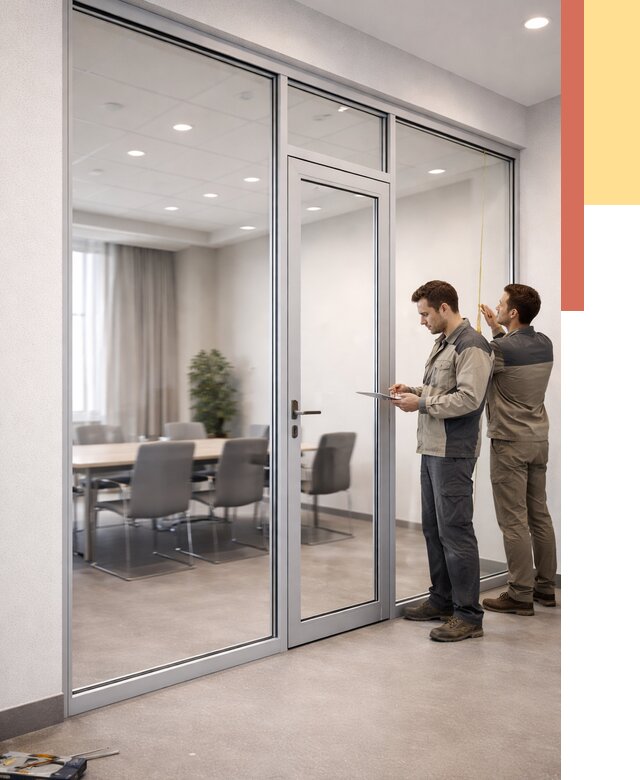 Установка и монтаж алюминиевых перегородок со стеклом в Протвино от 8344 руб. | ОТДЕЛОЧНИК-Прн