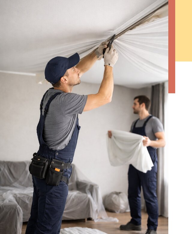 Демонтаж натяжного потолка в Протвино от 4579 руб. — снятие и разбор под ключ | ОТДЕЛОЧНИК-Прн