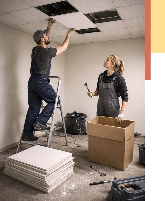 Демонтаж потолочной плитки в Протвино от 4579 руб. быстро и недорого | ОТДЕЛОЧНИК-Прн