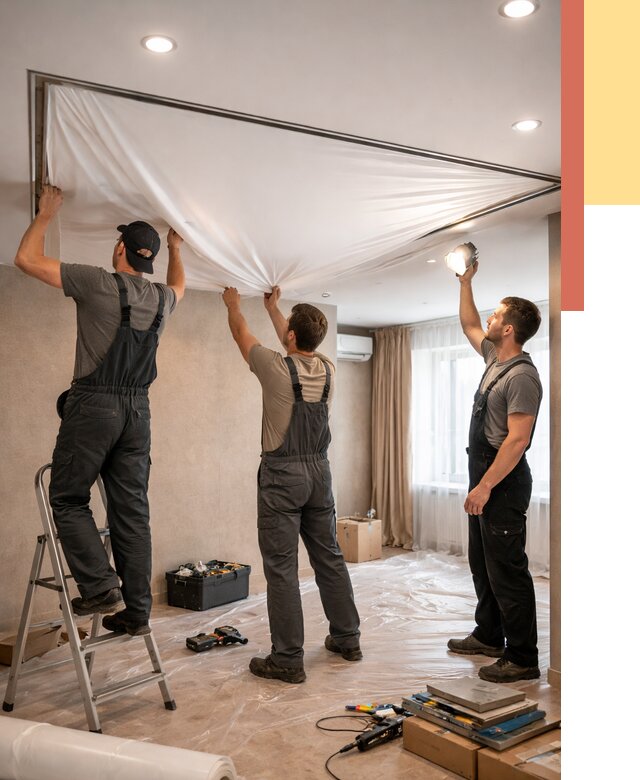 Монтаж ПВХ натяжного потолка в Протвино от 3561 руб. под ключ | ОТДЕЛОЧНИК-Прн