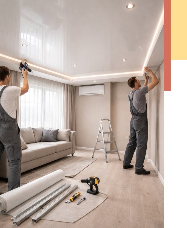 Монтаж глянцевого натяжного потолка в Протвино от 763 руб. под ключ | ОТДЕЛОЧНИК-Прн