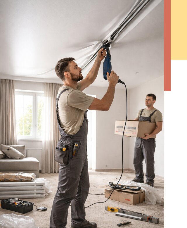 Монтаж сатинового натяжного потолка в Протвино от 3561 руб. | Быстро, недорого — ОТДЕЛОЧНИК-Прн