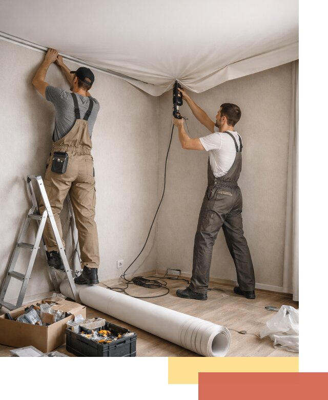 Монтаж цветного натяжного потолка в Протвино за один день