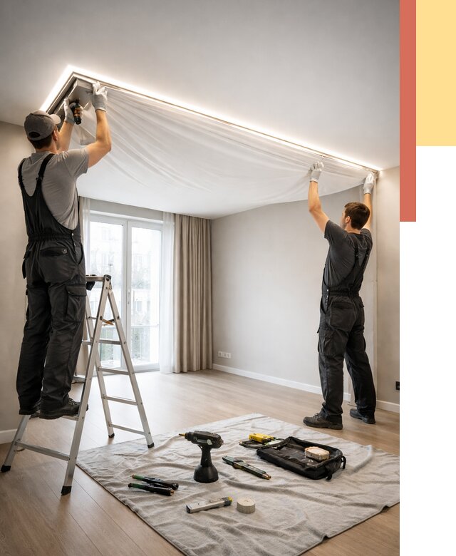 Монтаж парящего натяжного потолка в Протвино от 4579 руб. быстро и недорого | ОТДЕЛОЧНИК-Прн