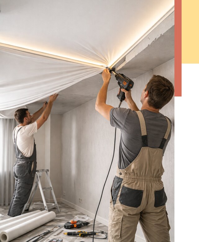 Монтаж натяжного потолка с подсветкой в Протвино от 967 руб. | ОТДЕЛОЧНИК-Прн