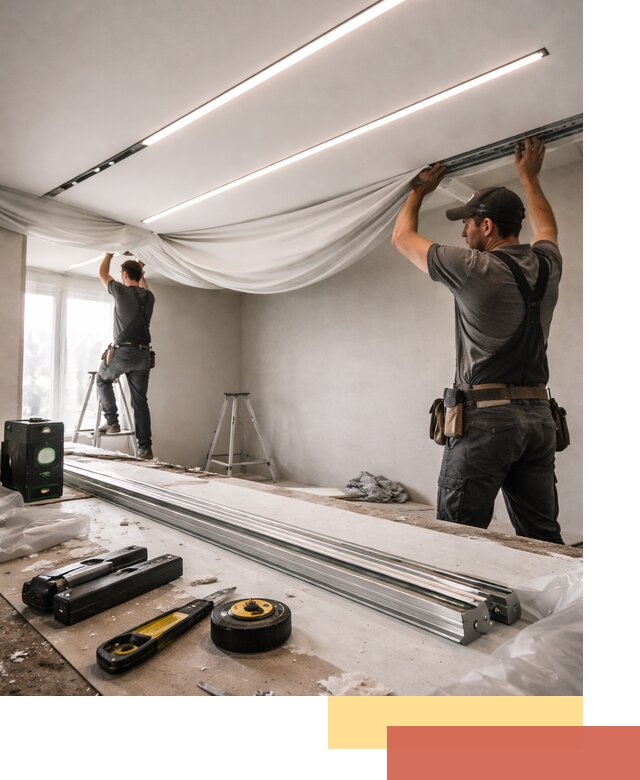 Монтаж натяжных потолков со световыми линиями в Протвино