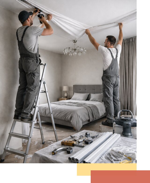 Монтаж натяжного потолка в спальне в Протвино