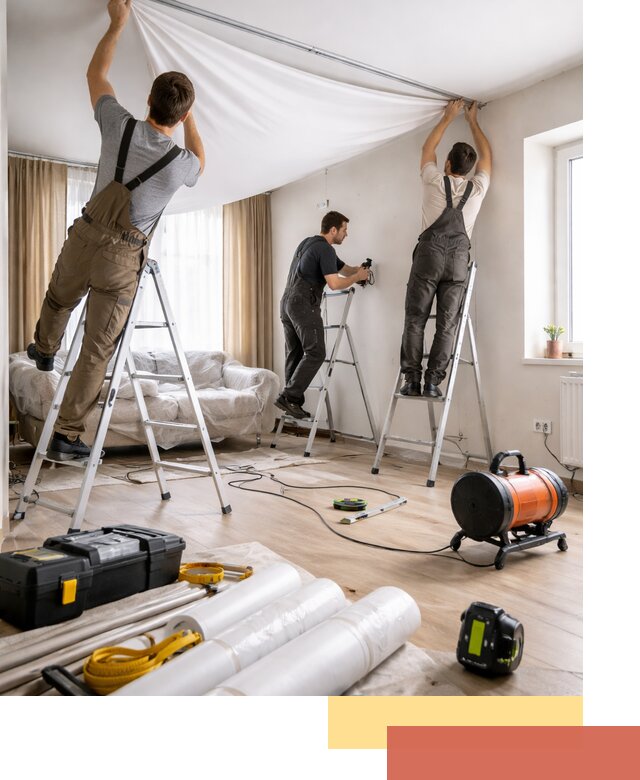 Монтаж натяжного потолка в гостиной в Протвино