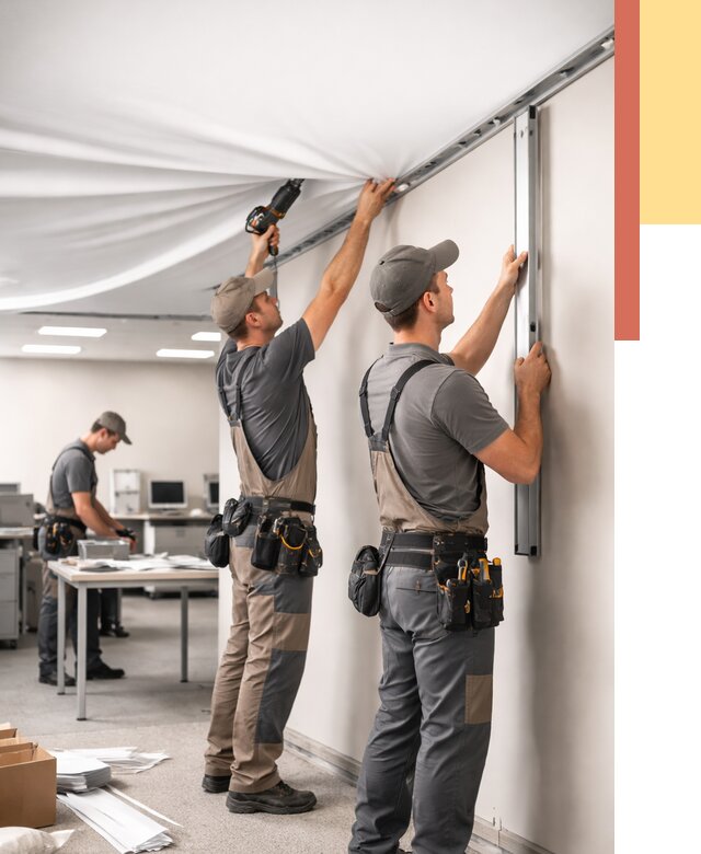 Монтаж натяжного потолка в офисе в Протвино от 458 руб/м² — быстро и недорого | ОТДЕЛОЧНИК-Прн