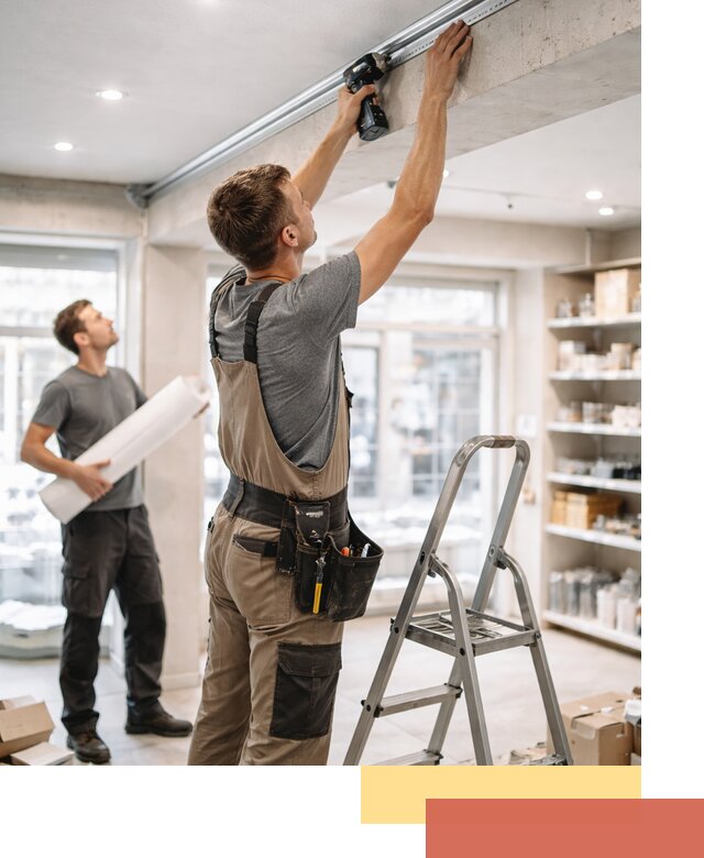 Монтаж натяжных потолков в магазине в Протвино