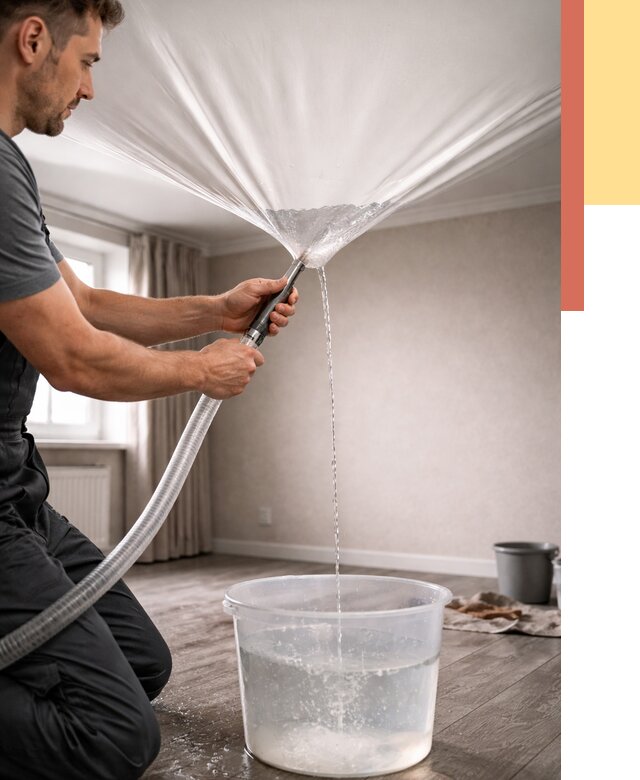 Слив воды с натяжного потолка в Протвино от 2544 руб. быстро и недорого | ОТДЕЛОЧНИК-Прн