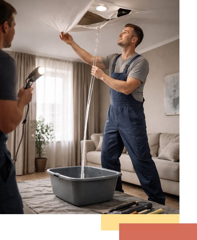 Слив воды с натяжного потолка в Протвино быстро и аккуратно