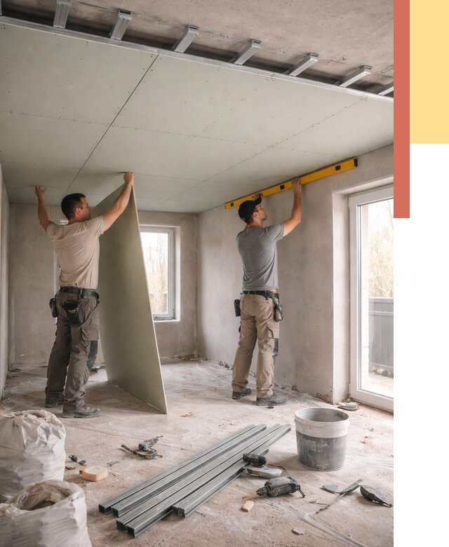 Одноуровневый потолок из гипсокартона в Протвино от 763 руб. — монтаж под ключ | ОТДЕЛОЧНИК-Прн