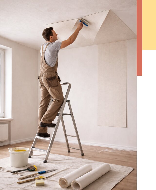 Поклейка обоев на потолок в Протвино от 4579 руб. быстро и недорого | ОТДЕЛОЧНИК-Прн